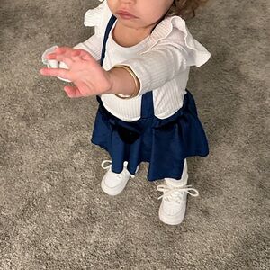 Navy blue velvet skirt with suspenders